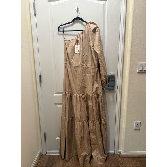 SWF One shoulder Maxi Dress in Tan Vacation Wedding Guest size Brunch S NWT - Picture 6 of 6